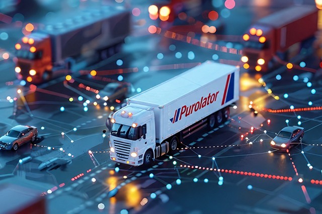 purolator truck on digital floor