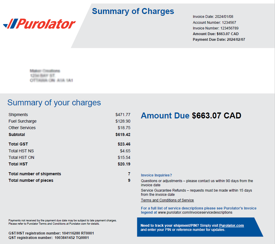 Summary Page of an invoice